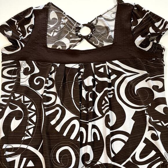 HEART & SOUL Ladies Square Neck Cap Sleeve Abstract Stretchy Peek A Boo Back XL - Picture 2 of 8